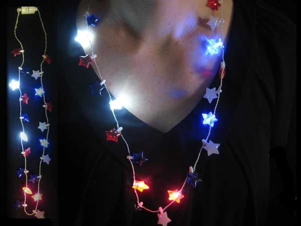 Red White And Blue Themed Light Up Necklace With Illuminating Stars