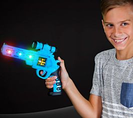 Light up revolver gun with red blue flashing led lights for rodeos